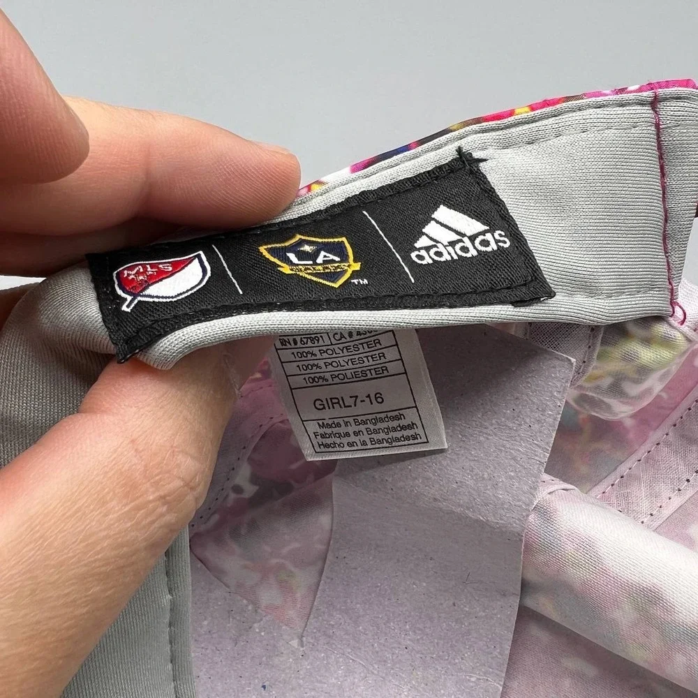 Los Angeles LA Galaxy 5 Panel Hat Girl 7-16 Pink Adidas MLS Strap Back Cap New‎